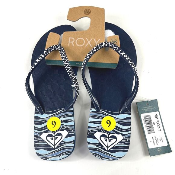 Roxy Women’s Lei Flip-Flop Size 9 Logo Blue Sandals New with Tags - Picture 7 of 12